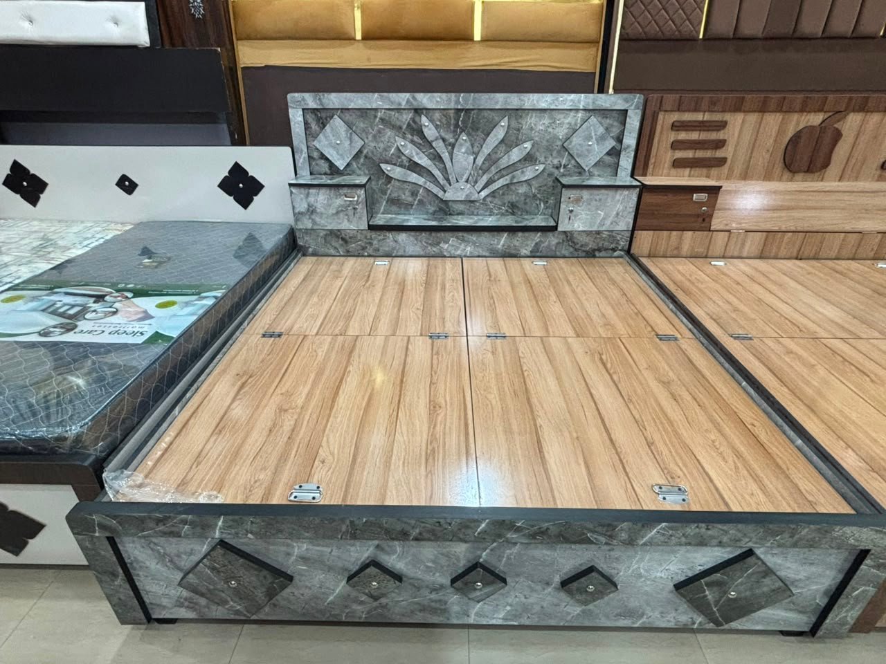 Marble Texture Double Bed Beds